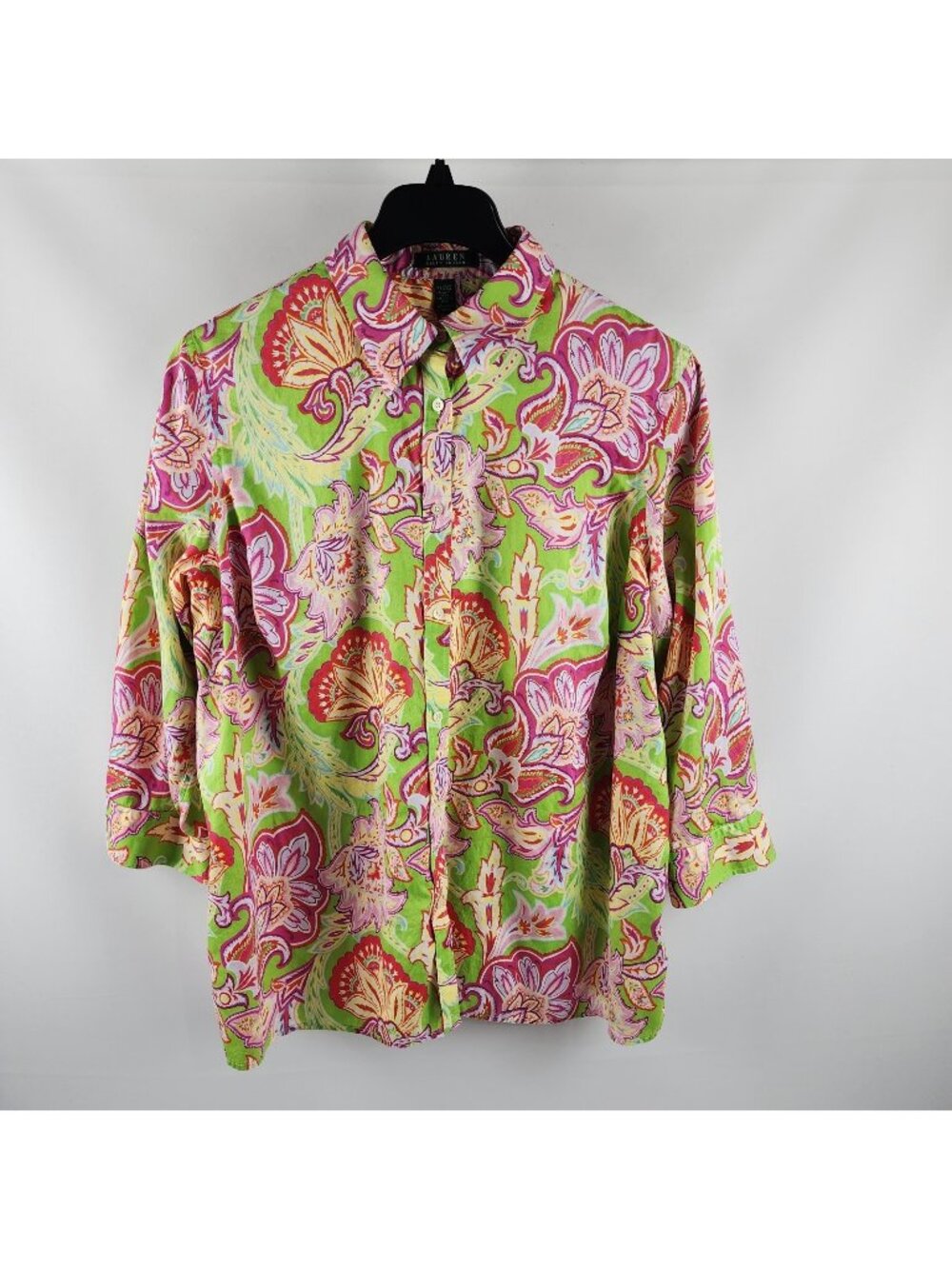 Lauren Ralph Lauren Shirt Womens 2X Plus Multi Floral Paisley Blouse 3/4 Sleeve